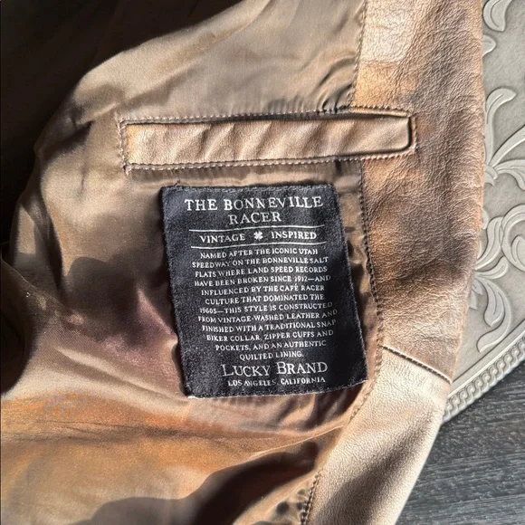 Lucky Brand Men's Tan Leather racer jacket - Picture 3 of 7